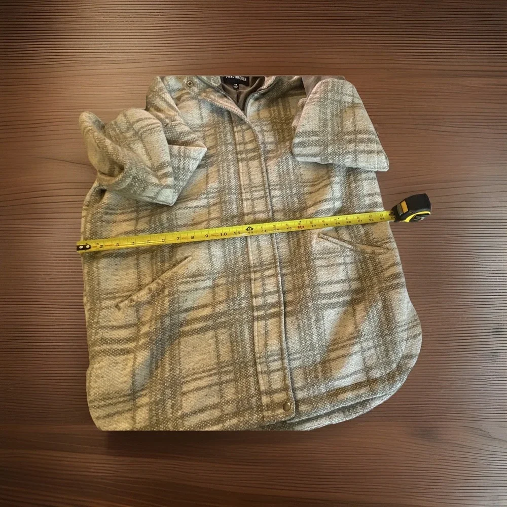 Steve Madden Women's Gray Plaid Collared Zip/Snap Jacket w/ Pockets M - Picture 5 of 13